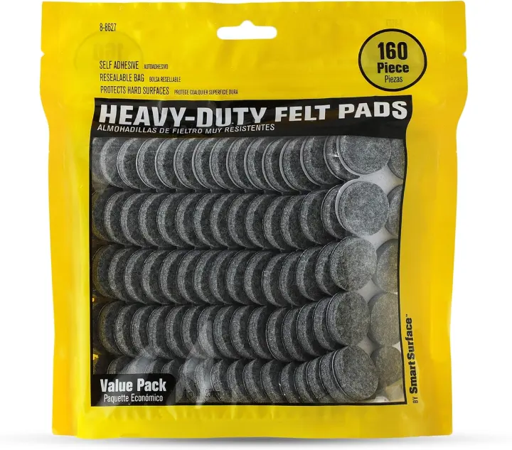 1" Heavy-Duty Self-Adhesive Furniture Felt Pads — 160 Gray Discs