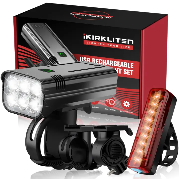 10000mAh Rechargeable Bicycle Headlight & Taillight Set (Front & Rear)
