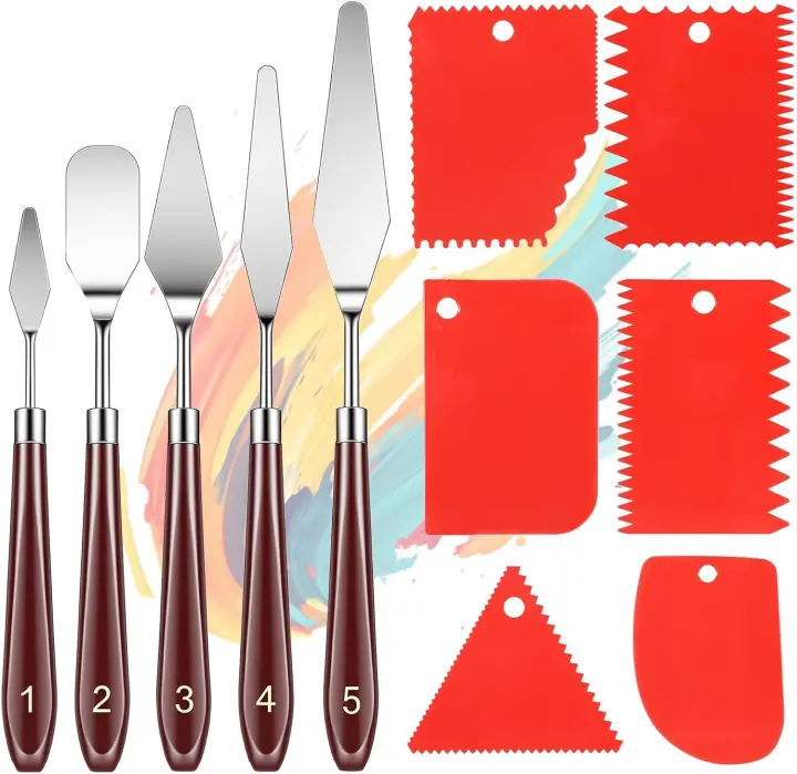 11-Piece Painting Palette Knife Set with 6 Plastic Scrapers