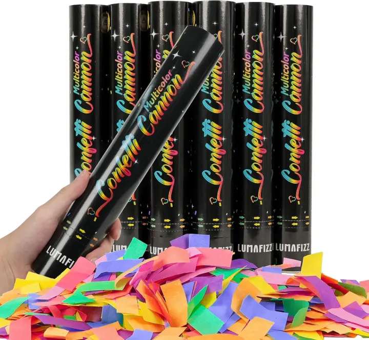 12in Eco Confetti Cannons — 6-Pack Multicolor Party Poppers