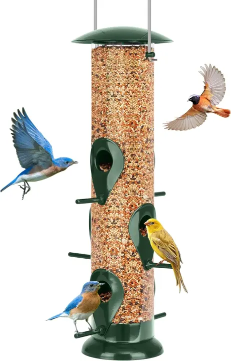 13-inch 6-Port Clear Tube Bird Feeder — Metal Lid, Base & Perches