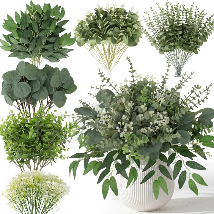 135-Piece Faux Eucalyptus Stem Set — Mixed Greenery Bundle