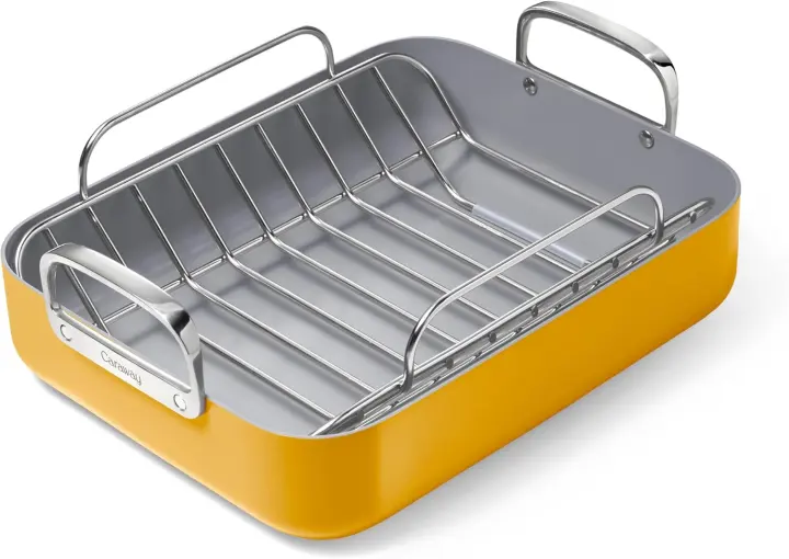 16x13 Ceramic-Coated Roasting Pan with Stainless Wire Rack — Non-Toxic