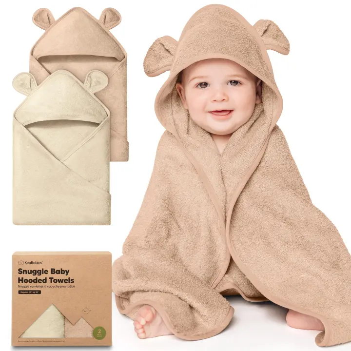 2-Pack Hooded Baby Towels — Bamboo Viscose Terry, 35x35 Almond