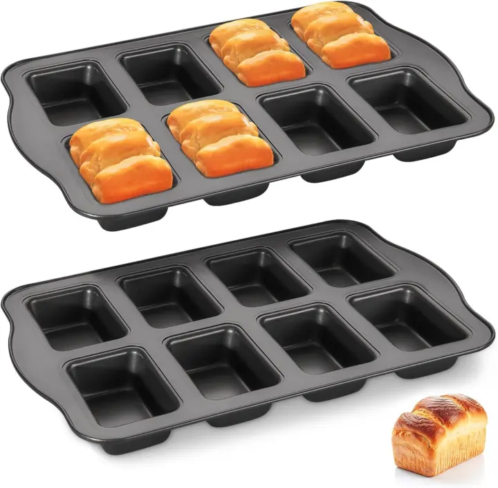 2-Pack Mini Loaf Baking Pans — 8-Cavity Nonstick Small Loaf & Brownie Tin