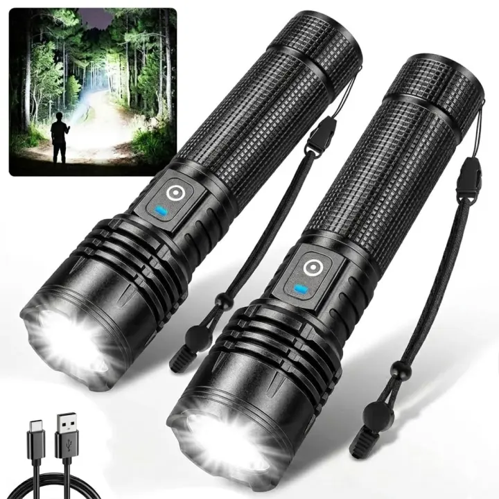 2-Pack Rechargeable LED Flashlights — Ultra-Bright, Adjustable Focus