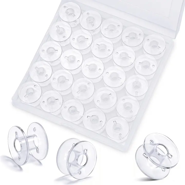 25-Pack Class 15 Plastic Sewing Machine Bobbins with Case