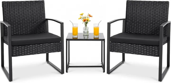 3-Piece Outdoor Wicker Bistro Patio Set — Black Conversation Set