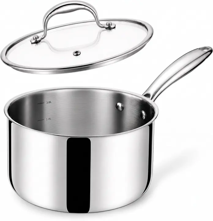 3-Quart Tri-Ply Stainless Steel Saucepan with Lid and Cool-Touch Handle