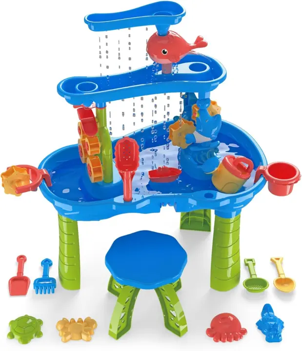 3-Tier Kids Sand & Water Play Table with Chair — Rain Shower Toy