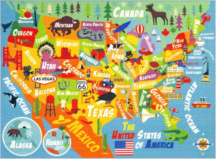 3x5 USA Map Play Rug — Toy-Car Road & Educational Kids Mat