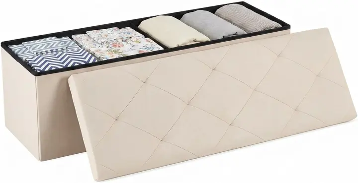 43-Inch Folding Storage Ottoman Bench with Padded Seat