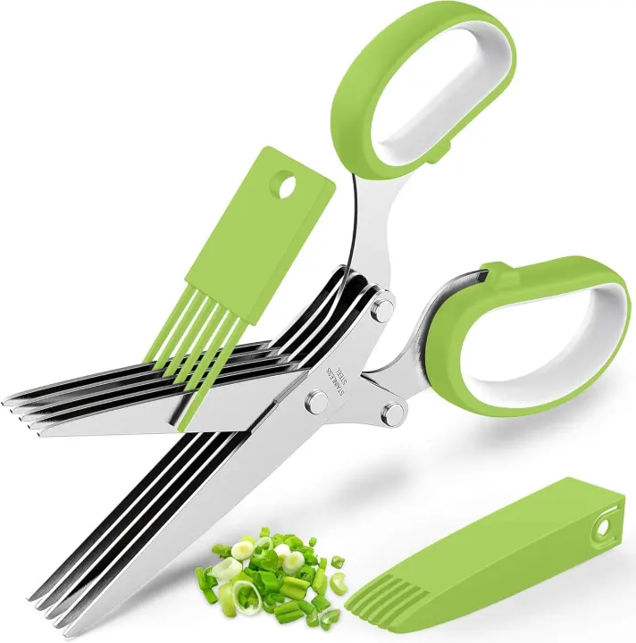 5-Blade Herb Scissors with Protective Cover and Cleaning Comb