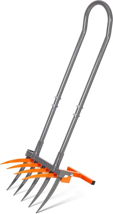 9-Tine Broadfork Hand Tiller — Heavy-Duty U-Handle Garden Fork