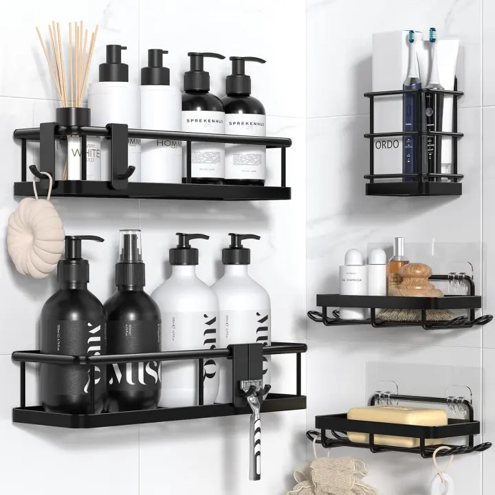 Adhesive 304 Stainless Steel Shower Caddy Set — No-Drill Organizer