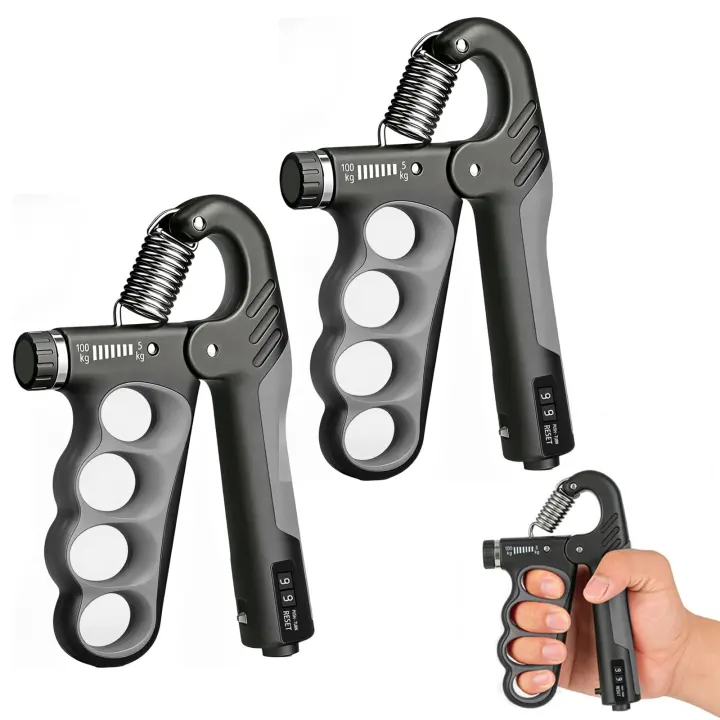 Adjustable Grip Strength Trainers with Mechanical Counter — 2-Pack (Grey)