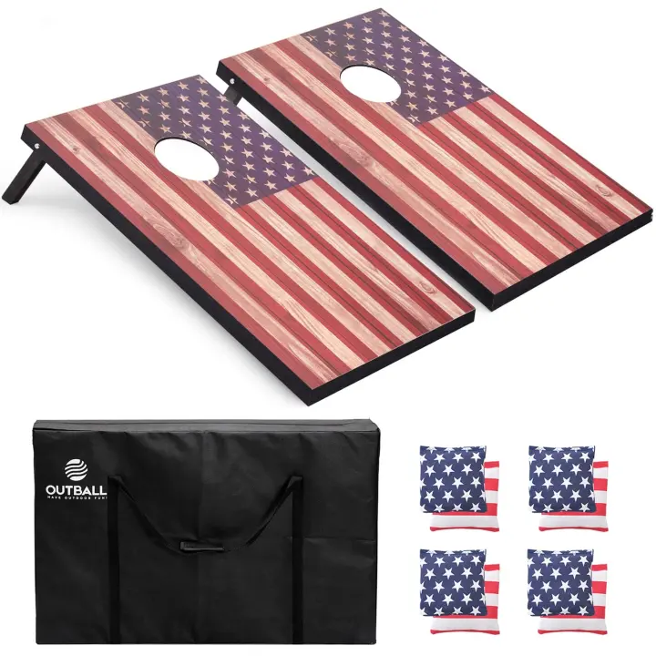 American Flag Cornhole Boards Set with Bags and Carrying Case