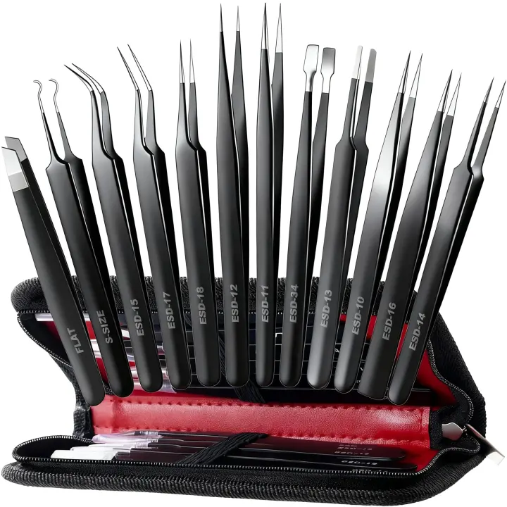 Antonki 12-Piece Precision Metal Tweezers Set with Case