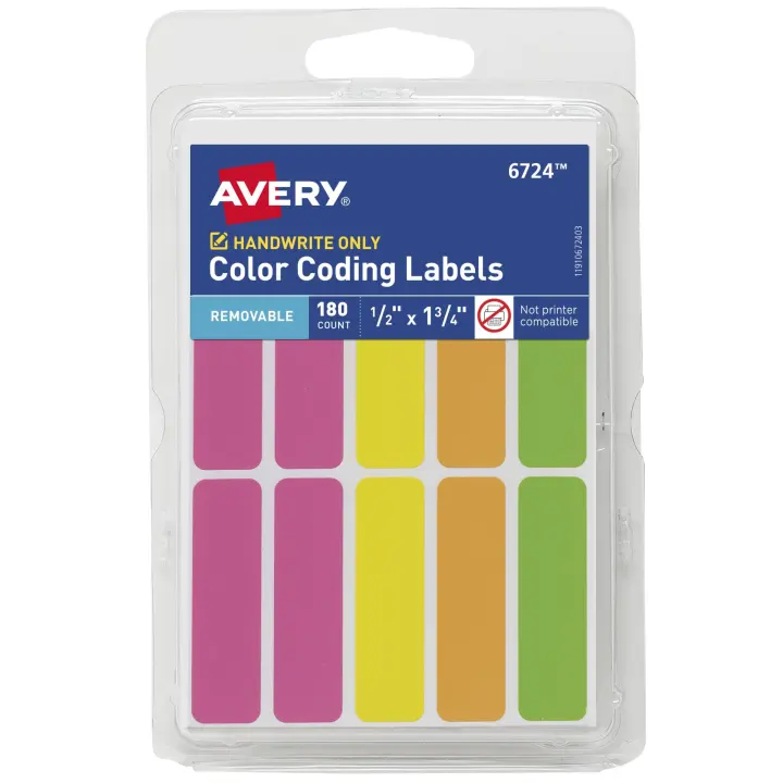 Assorted Neon Removable Rectangle Labels — 1/2" x 1-3/4", 180 Pack
