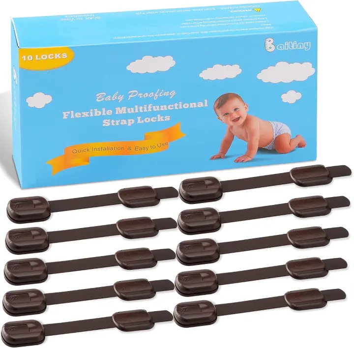 Baitiny Brown Baby-Proofing Strap Locks for Cabinets & Drawers — 10 Pack