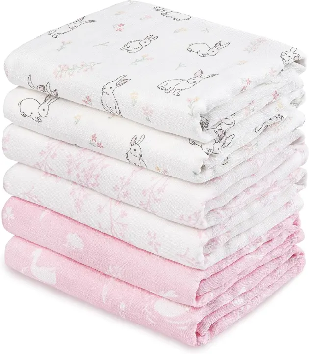 Bamboo-Cotton Muslin Baby Receiving Blankets — 6-Pack (70×70 cm)