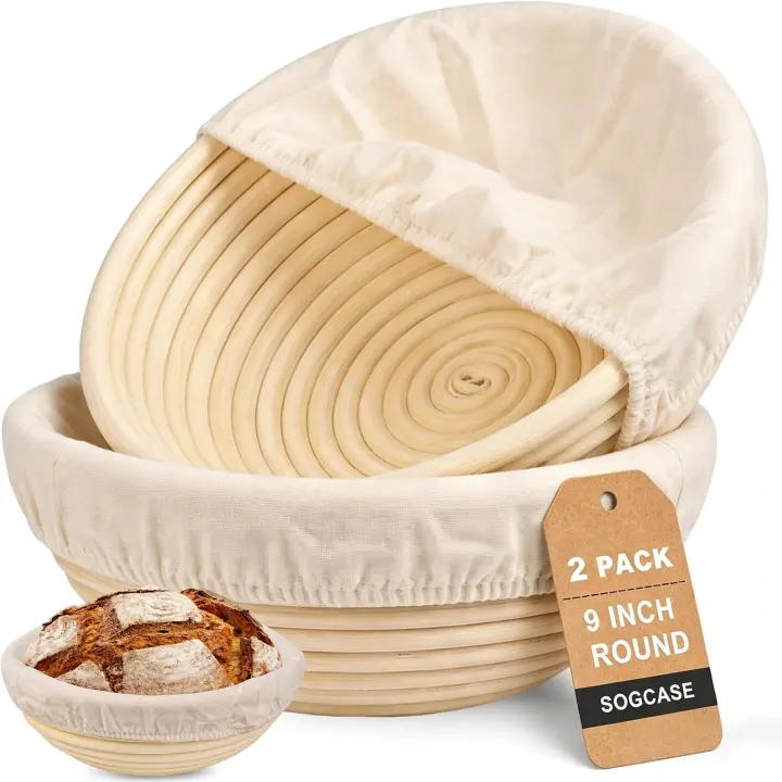 Banneton Bread Proofing Baskets — 9" Round Natural Rattan, 2-Pack