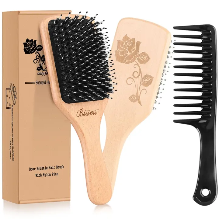 Boar Bristle Paddle Hair Brush — Professional Detangling Brush