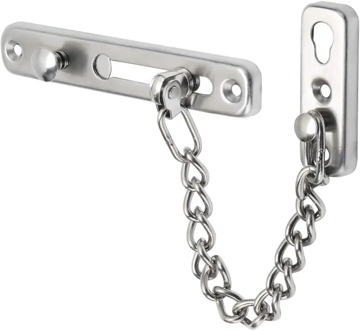 Brushed Nickel Door Chain Lock — Stainless Steel Security Chain (1 Pack)
