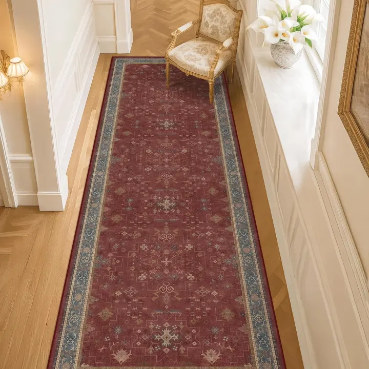 Burgundy 2'6" x 8' Non-Slip Washable Hallway Runner Rug