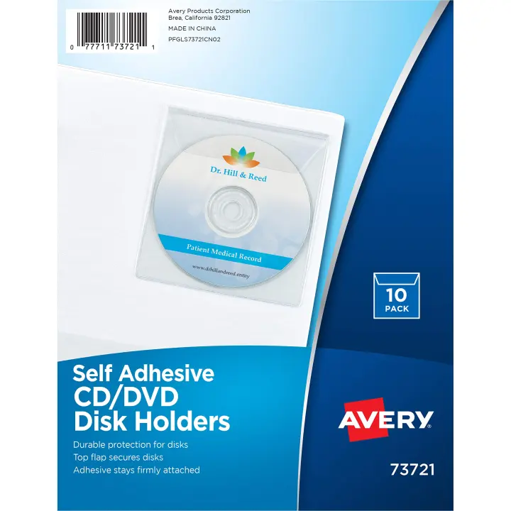 Clear Self-Adhesive CD/DVD Top-Load Storage Pockets — Pack of 10