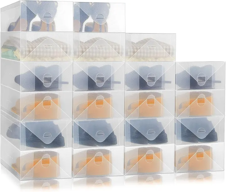 Clear Stackable Shoe Boxes — 20-Pack Plastic Organizers (11.8 x 7.5 x 3.7 in)