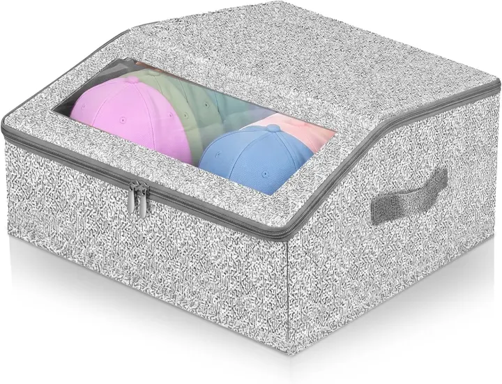 Clear-Window Hat Organizer Box — Holds Up to 24 Baseball Caps