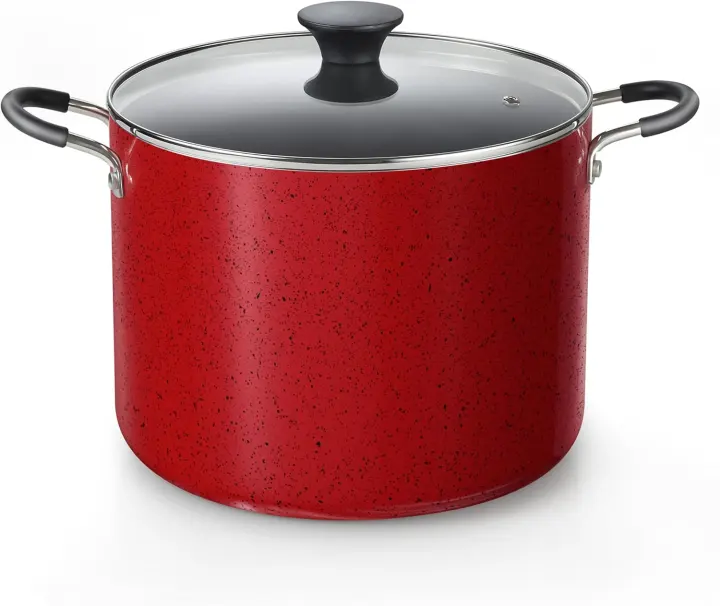 Cook N Home 10.5-Quart Nonstick Stockpot with Lid — Marble Red