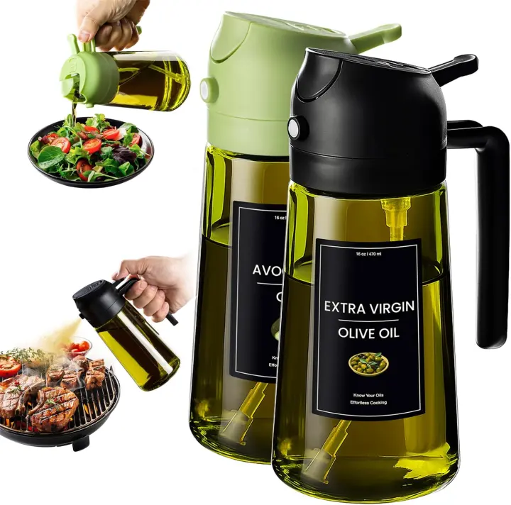 CXINYI 16oz/470ml Olive Oil Dispenser & Sprayer Bottle (Black/Green)