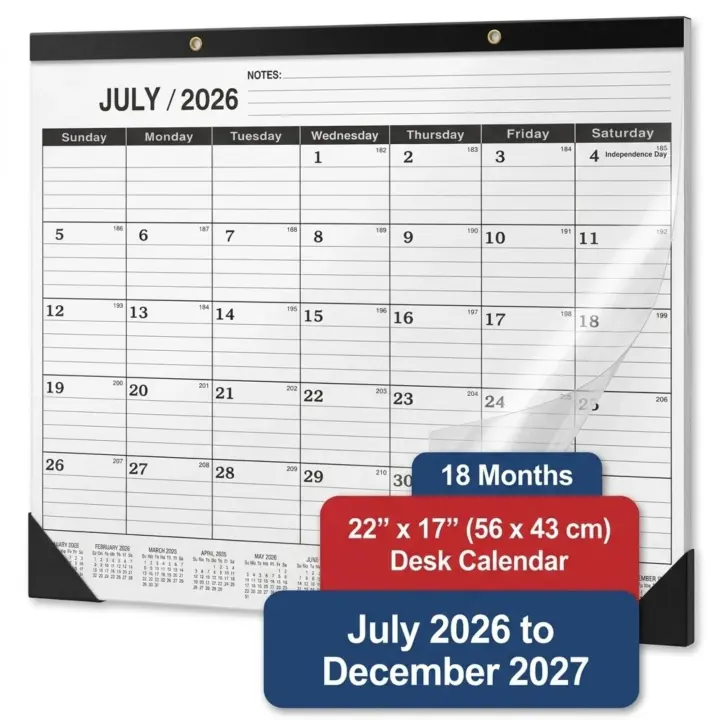 Desk Calendar Pad — Large 18-Month Monthly Planner, 22 x 17 (Jul 2026–Dec 2027)