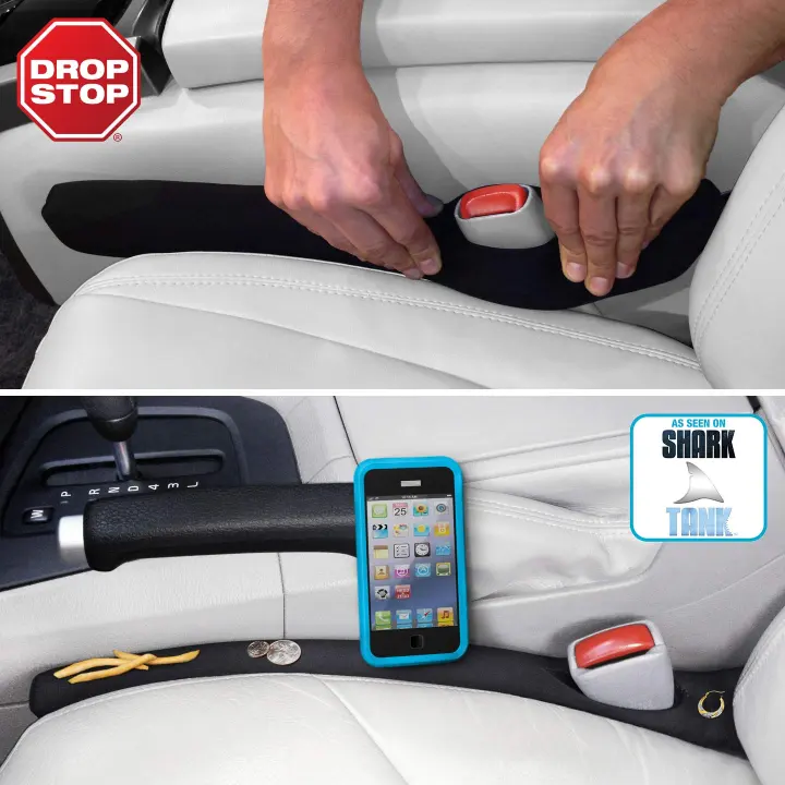 Drop Stop Car Seat Gap Fillers — 2-Pack with Dash Pad & LED Light