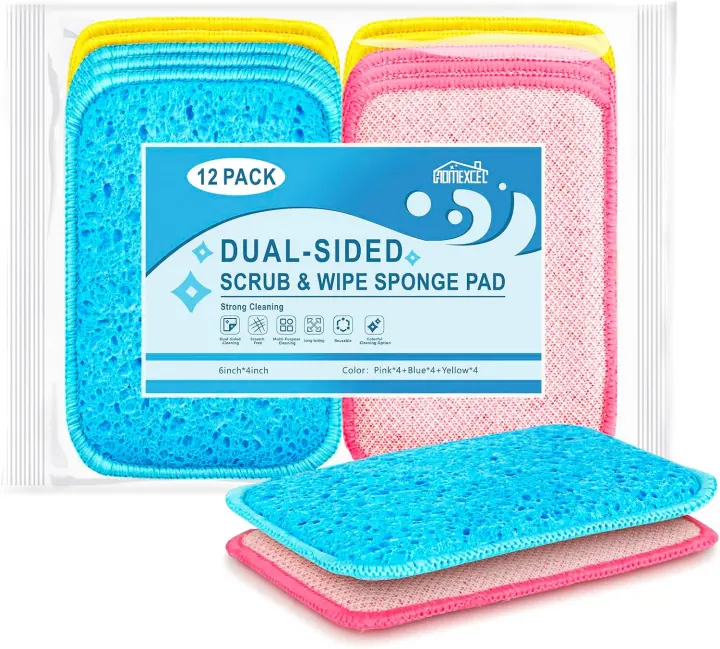 Dual‑Sided Kitchen Scrub & Wipe Sponges — 12‑Pack