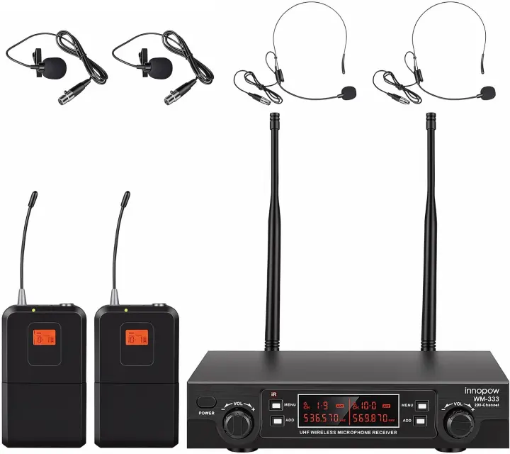Dual UHF Wireless Lavalier Microphone System — 200-Channel Bodypack Kit