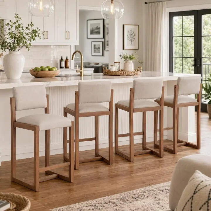 DUOMAY Linen Upholstered 26" Counter Bar Stools — Set of 4