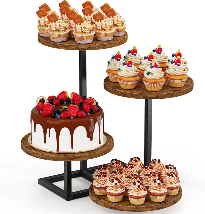 Emfogo 4-Tier Wooden Cupcake & Dessert Stand — Rustic Display