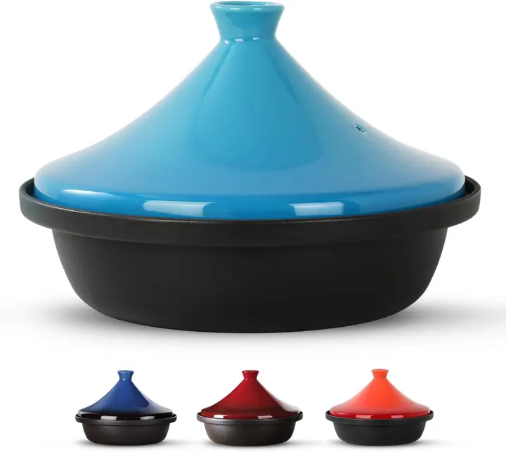 Enameled Cast Iron Moroccan Tagine Pot with Ceramic Cone Lid — 3.3 QT