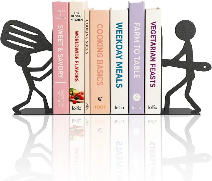 ENCIMART Cute Metal Bookends — Decorative Cookbook & Shelf Holders