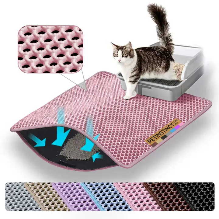 Extra-Large Honeycomb Cat Litter Mat — Double-Layer, Pink (30×22)