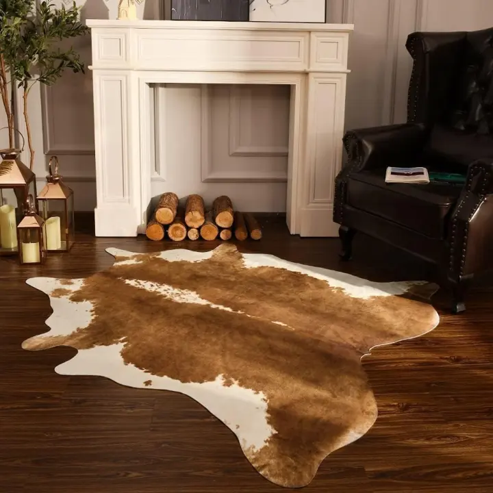 Faux Cowhide Rug 5.2 x 6.2 ft — Western Cow Print Area Rug