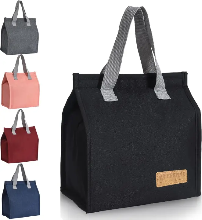 FERNYE Insulated Lunch Bag — Reusable Thermal Tote (Light Black)