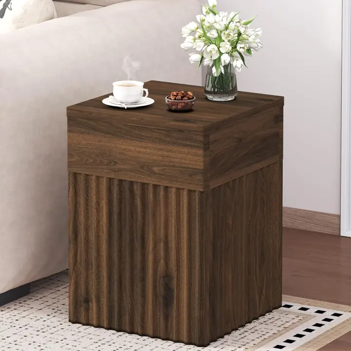 Fluted Wood Accent Side Table — 11.8" Small End Table