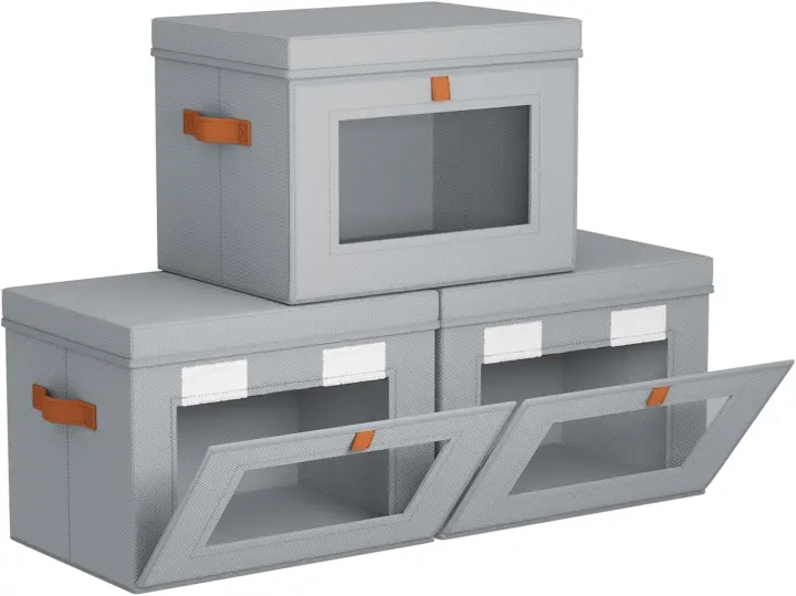 Front-Opening Stackable Fabric Storage Bins with Lids