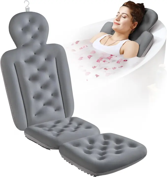 Full-Body Bathtub Pillow — Thick Luxury Tub Cushion, Gray 51" x 16"