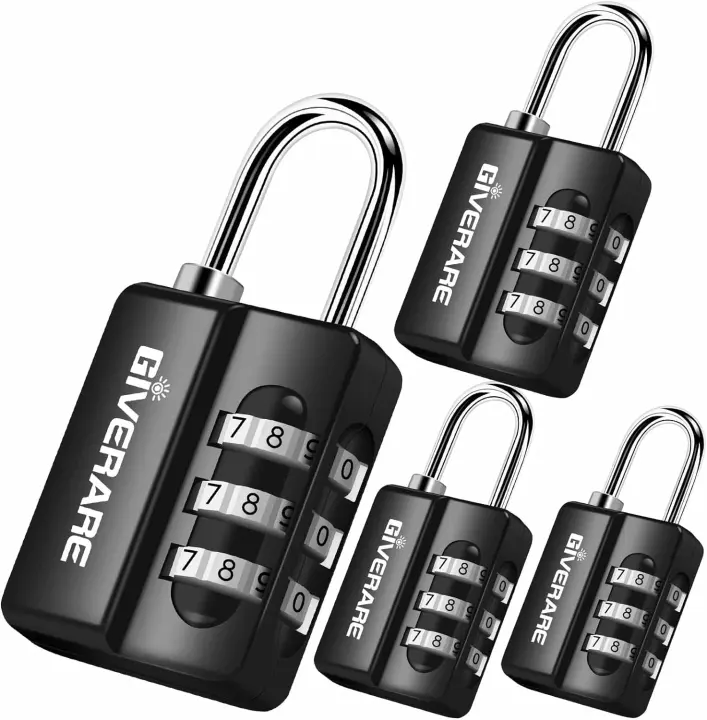GIVERARE 4-Pack 3-Digit Combination Padlocks — Keyless Luggage Locks