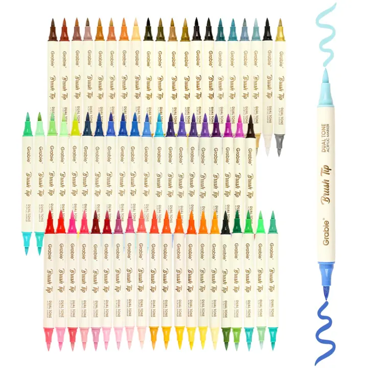 Grabie Dual-Tip Acrylic Brush Marker Set — 120 Colors (60 Pens)